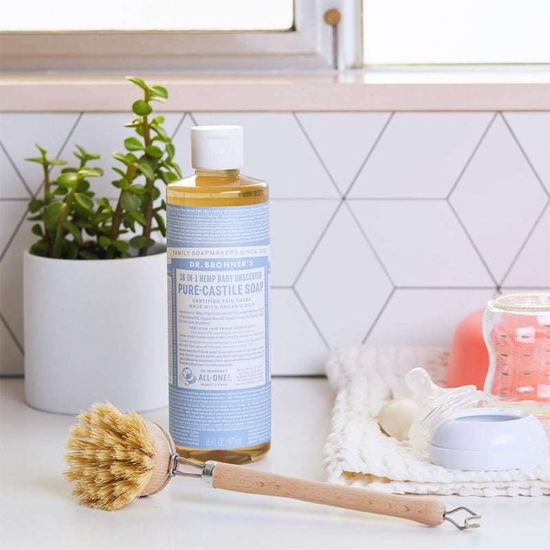 Dr. Bronner's - Pure-Castile Liquid Soap (Baby Unscented, 16 ounce, 2-Pack) - Made with Organic Oils, 18-in-1 Uses: Face, Hair, Laundry and Dishes, For Sensitive Skin and Babies, No Added Fragrance - Image 3