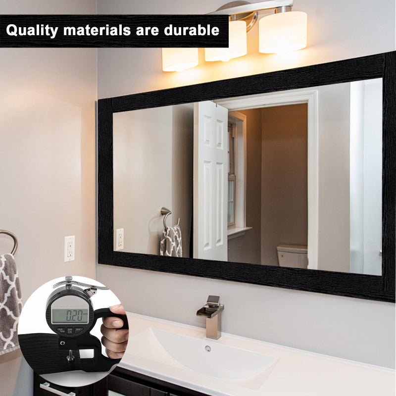 Alened 10M Black Wood Grain Mirror Frame Border Peel and Stick Wallpaper, Removable PVC Waterproof Bathroom Mirror Tape Sticker Trim, Kitchen Wallpaper Self Adhesive Decor Sticker 2" x 393" - Image 3