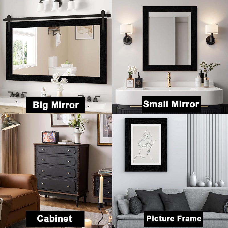 Alened 10M Black Wood Grain Mirror Frame Border Peel and Stick Wallpaper, Removable PVC Waterproof Bathroom Mirror Tape Sticker Trim, Kitchen Wallpaper Self Adhesive Decor Sticker 2" x 393" - Image 5