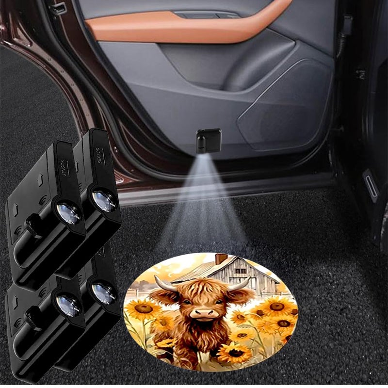 LMZLJZ 4PCS Car Door LightsSunflower Highland Cow Door Lights Logo Projector LED Shadow Welcome LampCar Accessories Sunflower Cow Gifts for Men WomenSuitable for All Vehicles Motorcycle Bike - Image 3