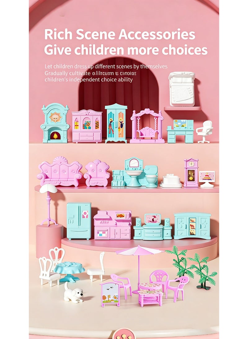 Flushrenic Dollhouse, Dream Dollhouse for Girls: Pretend Play Doll DIY Dollhouse Set — A four-storey playhouse with fourteen rooms, complete with four doll figures and two sets of lighting, furniture and accessories. Children's gift toy, suitable for ages 3 to 8 years. - Image 4