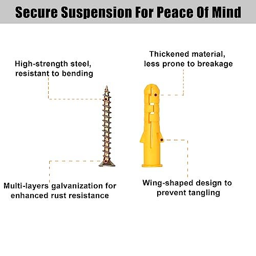KURUI Drywall Anchors and Screws Assortment Kit 270PCS, 135 Plastic Dry Wall Expansion Anchors and 135 Philips Flat Head Wood Screws, 5 Sizes Wall Hanging Kit for Art Decor, Replaces Picture Nails - Image 5