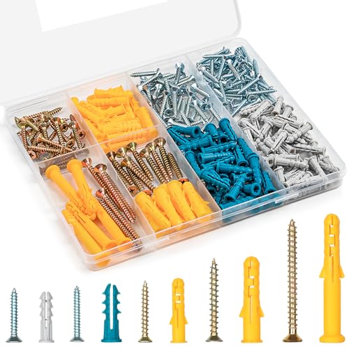 KURUI Drywall Anchors and Screws Assortment Kit 270PCS, 135 Plastic Dry Wall Expansion Anchors and 135 Philips Flat Head Wood Screws, 5 Sizes Wall Hanging Kit for Art Decor, Replaces Picture Nails - Image 1