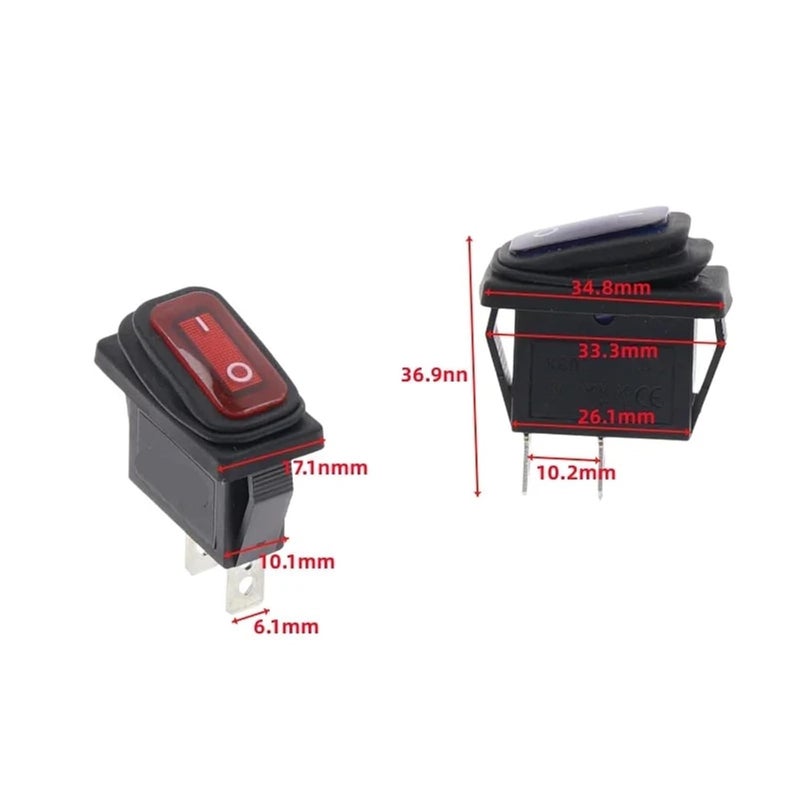 مفتاح KCD3 ذو ذراع التشغيل تشغيل/إيقاف 2 دبوس 2 وضع 15 أمبير 250 فولت تيار متردد بدون إضاءة 2D2P أخضر - Image 5