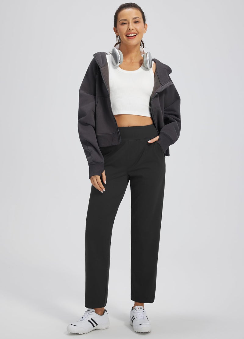 Libin Women Athletic Sweatpants 29'' Travel Pants for Women High Waisted Ankle Pants with 4 Pockets for Golf Casual Black L - Image 3