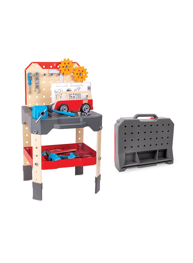 هيب Hape Vehicle Service & Repair Workbench | Tool Bench Building and Construction Toy, For Kids Ages 3+ Years