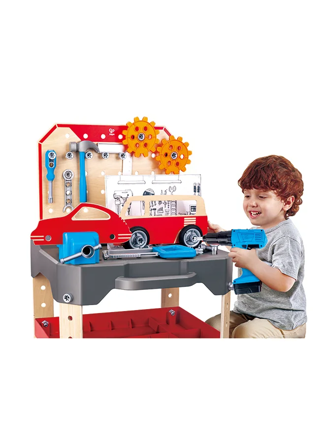 هيب Hape Vehicle Service & Repair Workbench | Tool Bench Building and Construction Toy, For Kids Ages 3+ Years