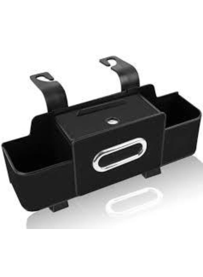 علبة مناديل للسيارة، أسود، مع أقسام تخزين متعددة وحزام تثبيت - Image 1