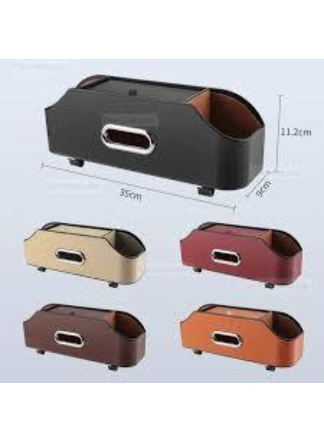 علبة مناديل للسيارة، أسود، مع أقسام تخزين متعددة وحزام تثبيت - Image 2