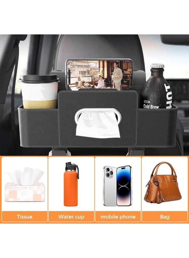علبة مناديل للسيارة، أسود، مع أقسام تخزين متعددة وحزام تثبيت - Image 5