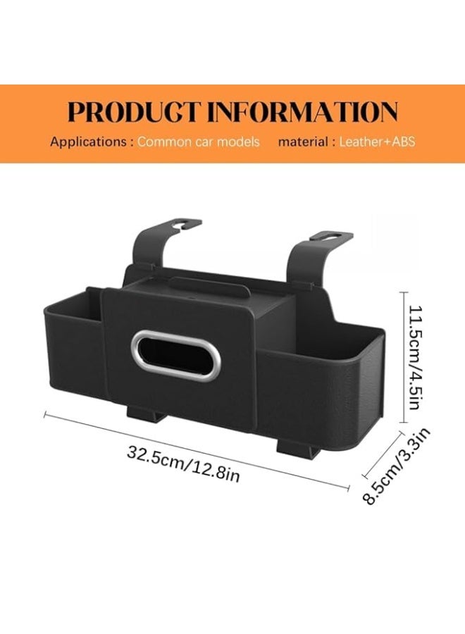 علبة مناديل للسيارة، أسود، مع أقسام تخزين متعددة وحزام تثبيت - Image 3