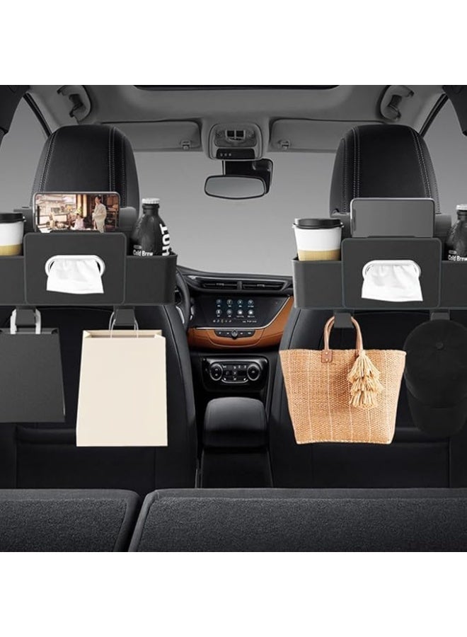 علبة مناديل للسيارة، أسود، مع أقسام تخزين متعددة وحزام تثبيت - Image 4