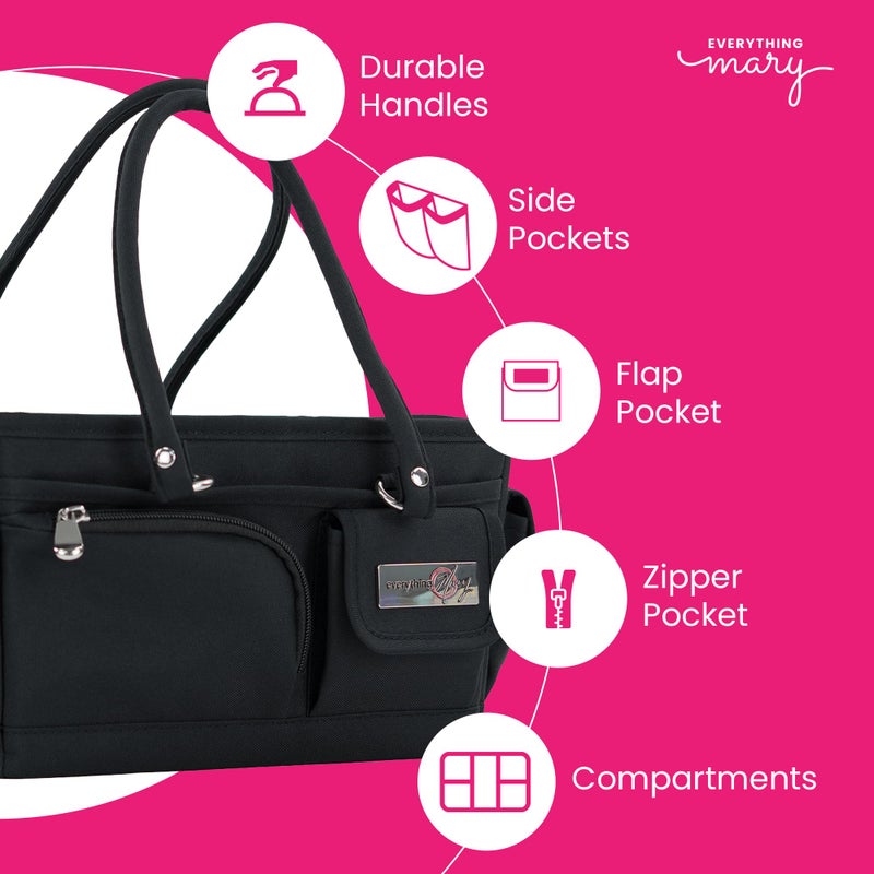 Everything Mary Junior Deluxe Store & Tote Organizer â€“ Black Craft Tote with Handles â€“ Collapsible Storage Caddy for Scrapbooking, Sewing, Art Supplies & DIY Creative Tools - Image 2