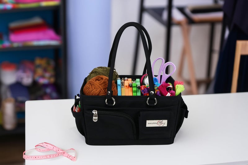 Everything Mary Junior Deluxe Store & Tote Organizer â€“ Black Craft Tote with Handles â€“ Collapsible Storage Caddy for Scrapbooking, Sewing, Art Supplies & DIY Creative Tools - Image 4