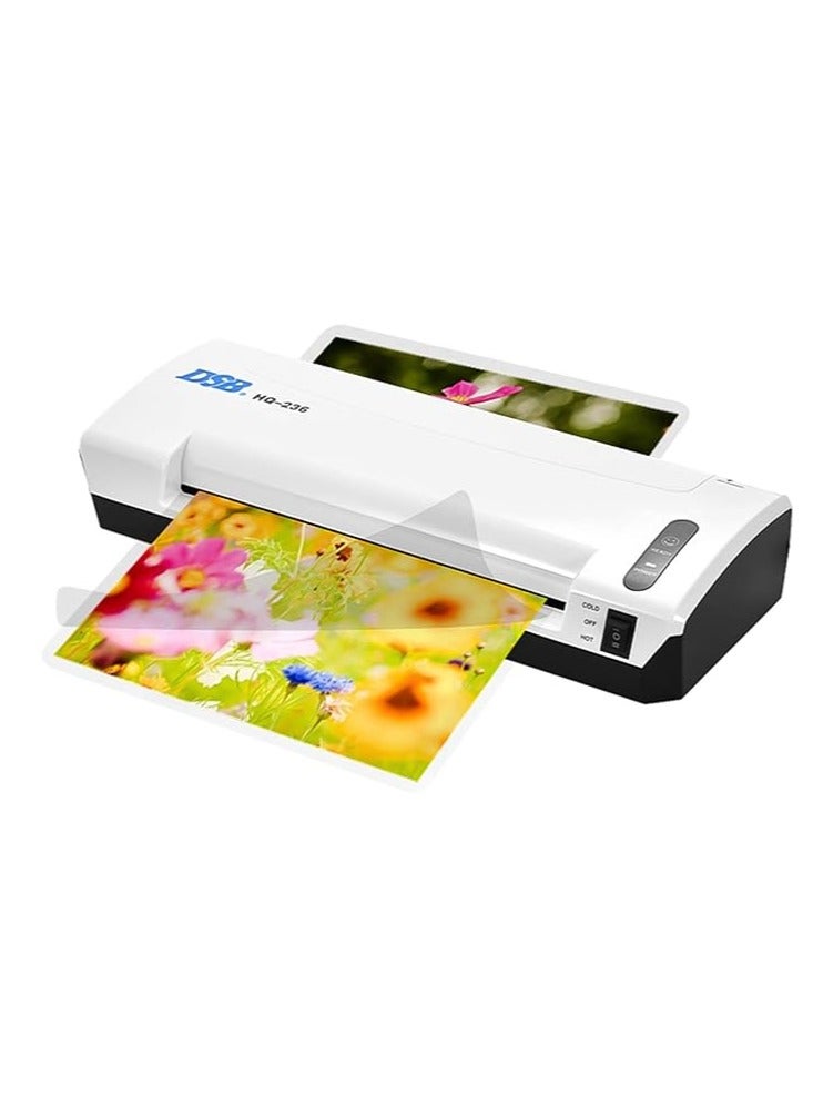 DSB A4 Photo Hot Cold Laminator Free Paper Trimmer Cutter 1.5-2min Warm Up 400mm/min Fast Speed for 80-125mic Film Laminating with Jam Release EU Plug - Image 1