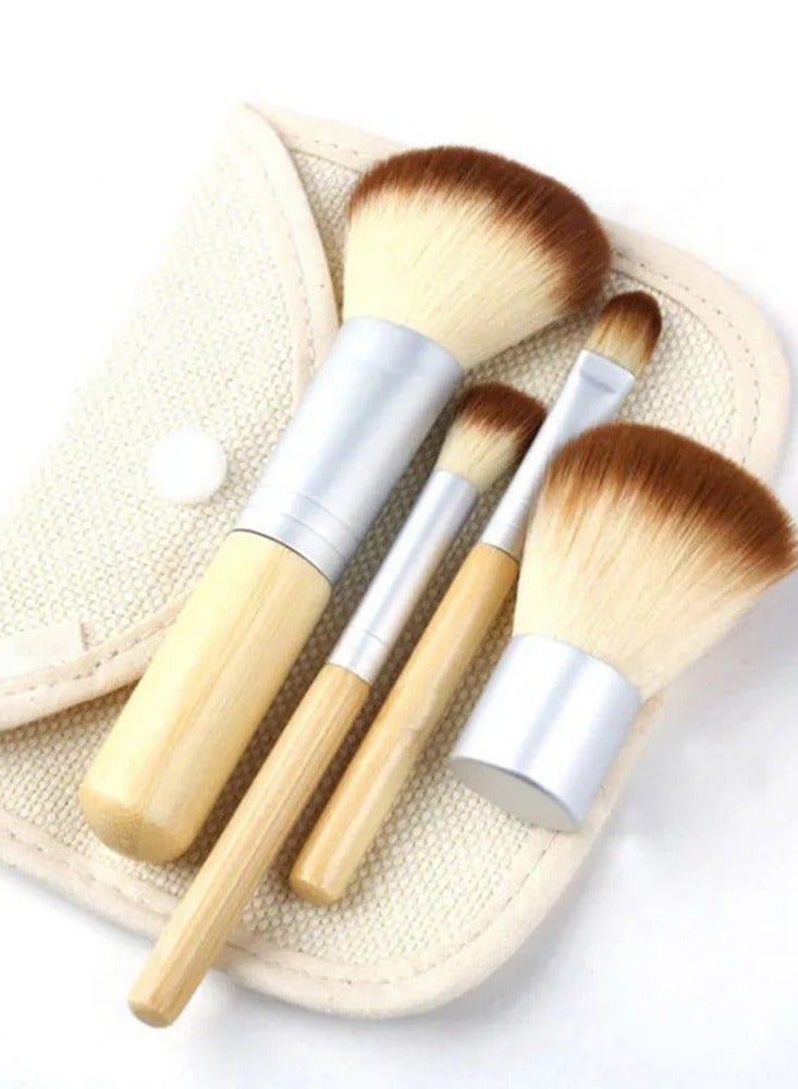 4pcs Wooden Handle Women Soft Fluffy Makeup Brush Sets With Portable Case Professional Bamboo Full Face Eye shadows Blush Cosmetics Makeup Tool Kits - Image 1
