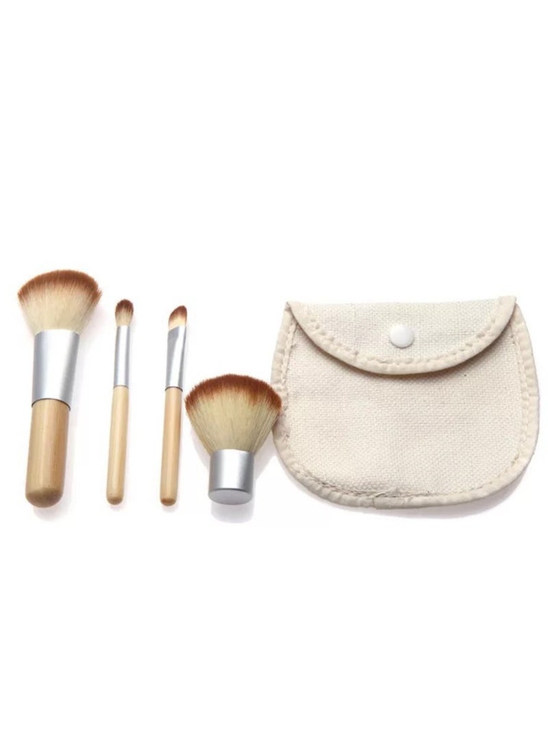 4pcs Wooden Handle Women Soft Fluffy Makeup Brush Sets With Portable Case Professional Bamboo Full Face Eye shadows Blush Cosmetics Makeup Tool Kits - Image 3