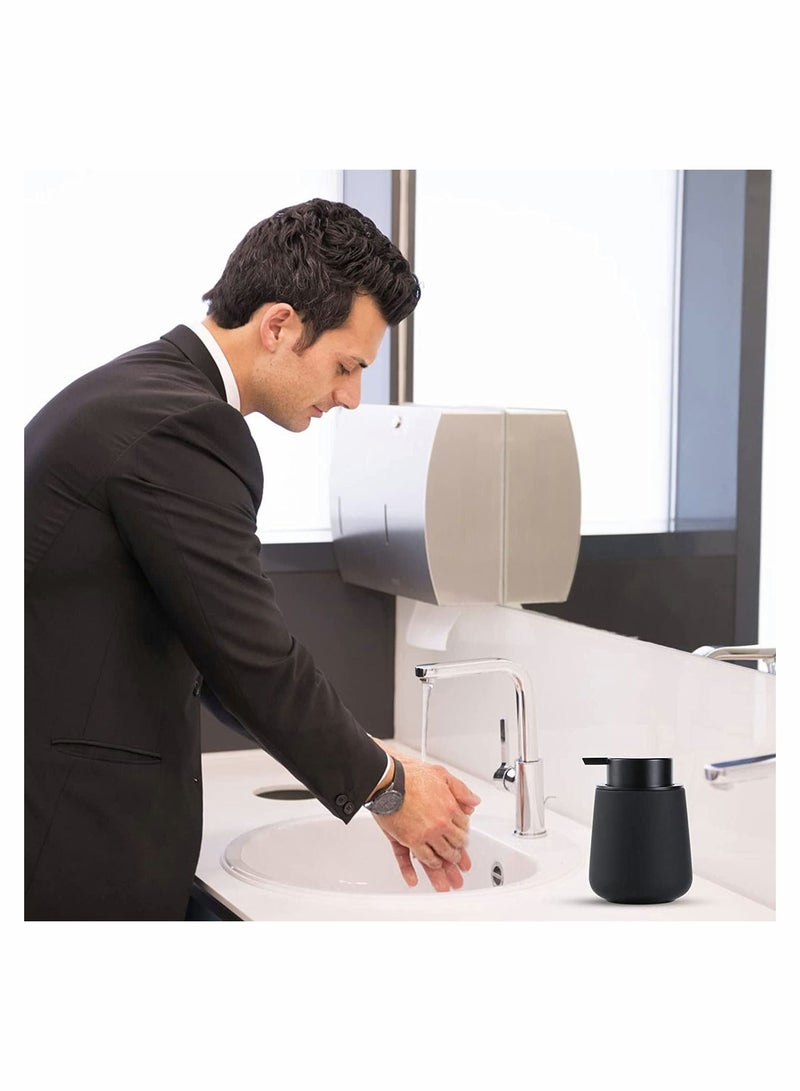 SYOSI Soap Dispenser Black Ceramic Dish Refillable Liquid Hand Pump Modern Porcelain Handwashing Fluid Bottles 12Oz for Essential Oil Lotion Kitchen Bathroom - Image 2