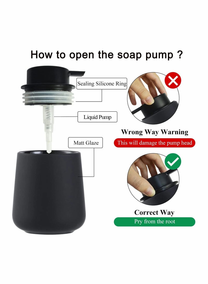 SYOSI Soap Dispenser Black Ceramic Dish Refillable Liquid Hand Pump Modern Porcelain Handwashing Fluid Bottles 12Oz for Essential Oil Lotion Kitchen Bathroom - Image 4