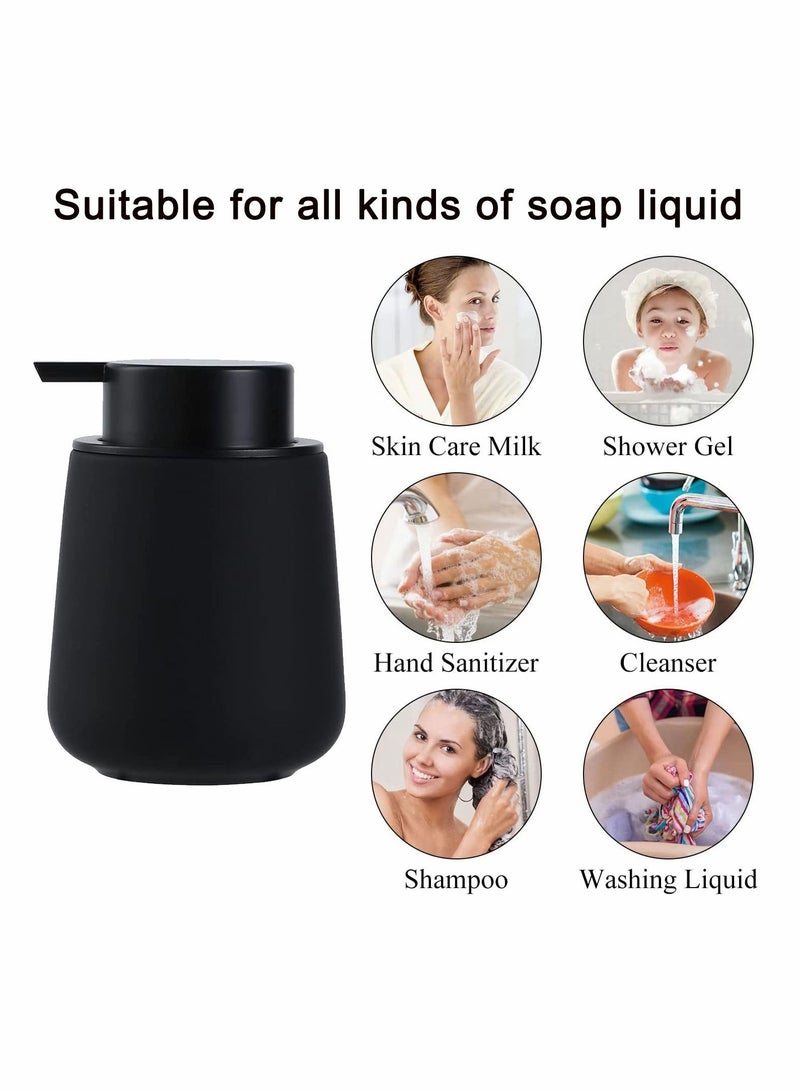 SYOSI Soap Dispenser Black Ceramic Dish Refillable Liquid Hand Pump Modern Porcelain Handwashing Fluid Bottles 12Oz for Essential Oil Lotion Kitchen Bathroom - Image 3