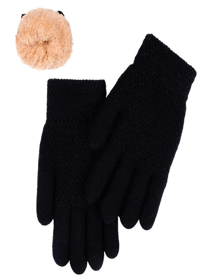 Sucrain Kids Winter Gloves, Wool Fleece Lined Knit Gloves Winter Thick Thermal Mittens for Cold Weather Boys Girls 5-10 Years (black) - Image 1