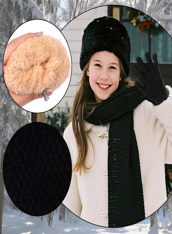 Sucrain Kids Winter Gloves, Wool Fleece Lined Knit Gloves Winter Thick Thermal Mittens for Cold Weather Boys Girls 5-10 Years (black) - Image 3