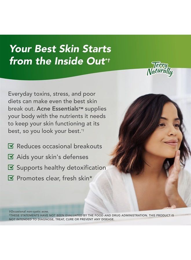 Terry Naturally Acne Essentials - 60 Vegan Capsules - Skin Support Supplement, Reduces Occasional Breakouts, Promotes Clear, Fresh Skin - Non-GMO, Gluten-Free - 60 Servings - Image 2