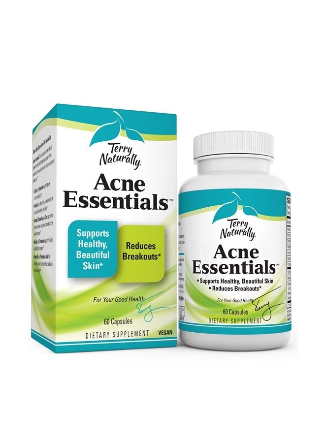 Terry Naturally Acne Essentials - 60 Vegan Capsules - Skin Support Supplement, Reduces Occasional Breakouts, Promotes Clear, Fresh Skin - Non-GMO, Gluten-Free - 60 Servings - Image 1