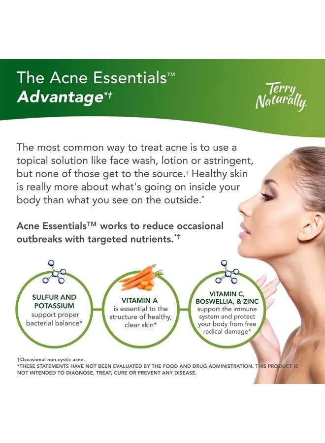 Terry Naturally Acne Essentials - 60 Vegan Capsules - Skin Support Supplement, Reduces Occasional Breakouts, Promotes Clear, Fresh Skin - Non-GMO, Gluten-Free - 60 Servings - Image 3