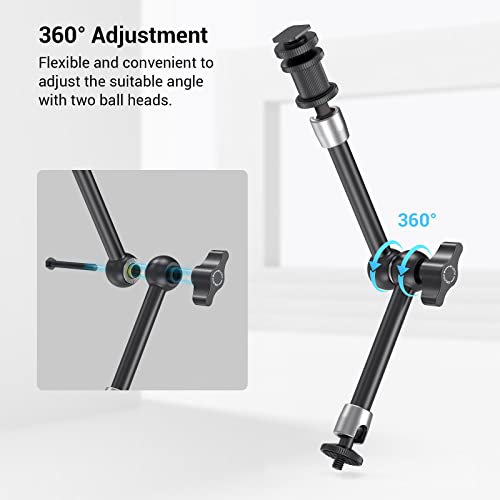 SMALLRIG 11'' Articulating Magic Arm and Clamp w/ 1/4" and 3/8" Thread, Adjustable Friction Power Camera Mount with Cold Shoe Mount for Monitor, LED Lights, Mic, for DJI/Insta360 Action Cameras - 3726 - Image 4