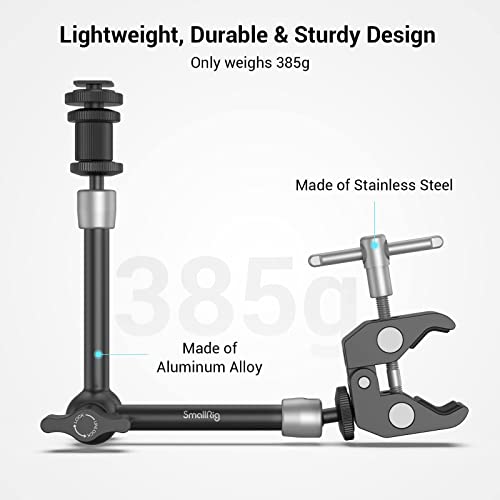 SMALLRIG 11'' Articulating Magic Arm and Clamp w/ 1/4" and 3/8" Thread, Adjustable Friction Power Camera Mount with Cold Shoe Mount for Monitor, LED Lights, Mic, for DJI/Insta360 Action Cameras - 3726 - Image 5