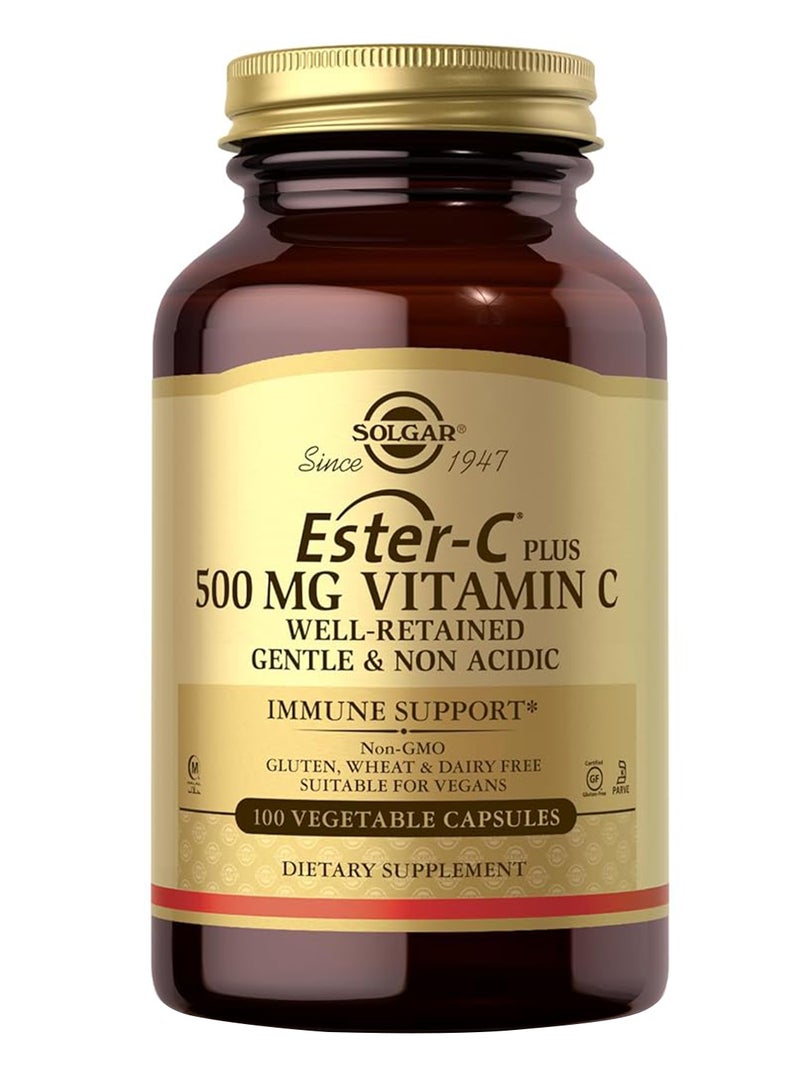 Solgar Ester-C Plus 500 Mg Vitamin C Gentle And Non Acidic Immune Support Gluten, Wheat And Dairy Free Suitable For Vegans 100 Vegetable Capsules - Image 1