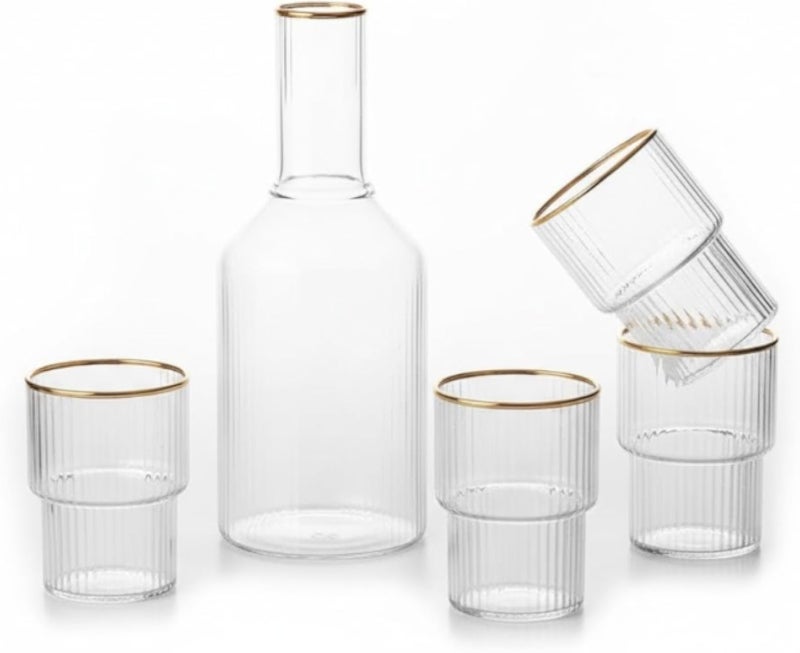 Glass Mug and Jug Set, 7 Pieces â€“ Transparent Glass Cups with Matching Pitcher for Cold and Hot Beverages