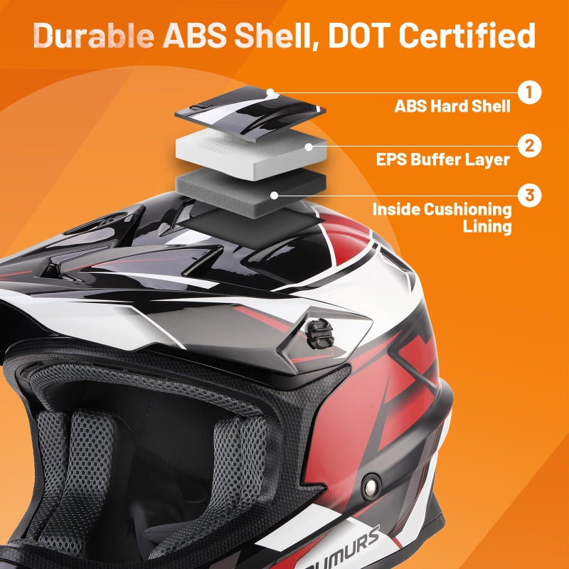 OUMURS DOT Adult ATV Dirt Bike Helmet with Goggles Gloves & Mask Adjustable Sun Visor Motorcycle Adults Helmet Off-Road Motocross Downhill Moped MX for Unisex-Adult-Victory Red, L - Image 3