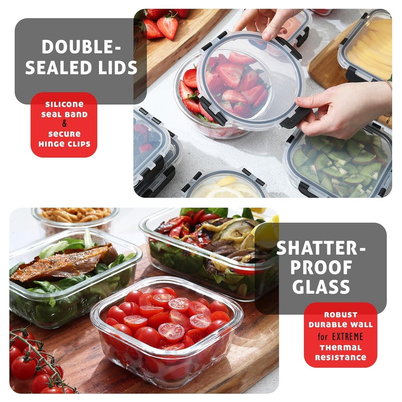 EATEX 24pc Glass Storage Containers with Lids, 12 Set Glass Food Storage Containers with 12 Airtight Lids, Pantry Kitchen Meal Prep Containers for Lunch, Freezer Storage Containers, Jet Black - Image 5