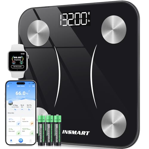 INSMART Smart Scale for Body Weight, Digital Bathroom Scale with BMI, Muscle Mass, Bluetooth Body Fat Scale,17 Body Composition Analyzer with Smart APP Sync Weight Scale, 400 lbs - Black - Image 1