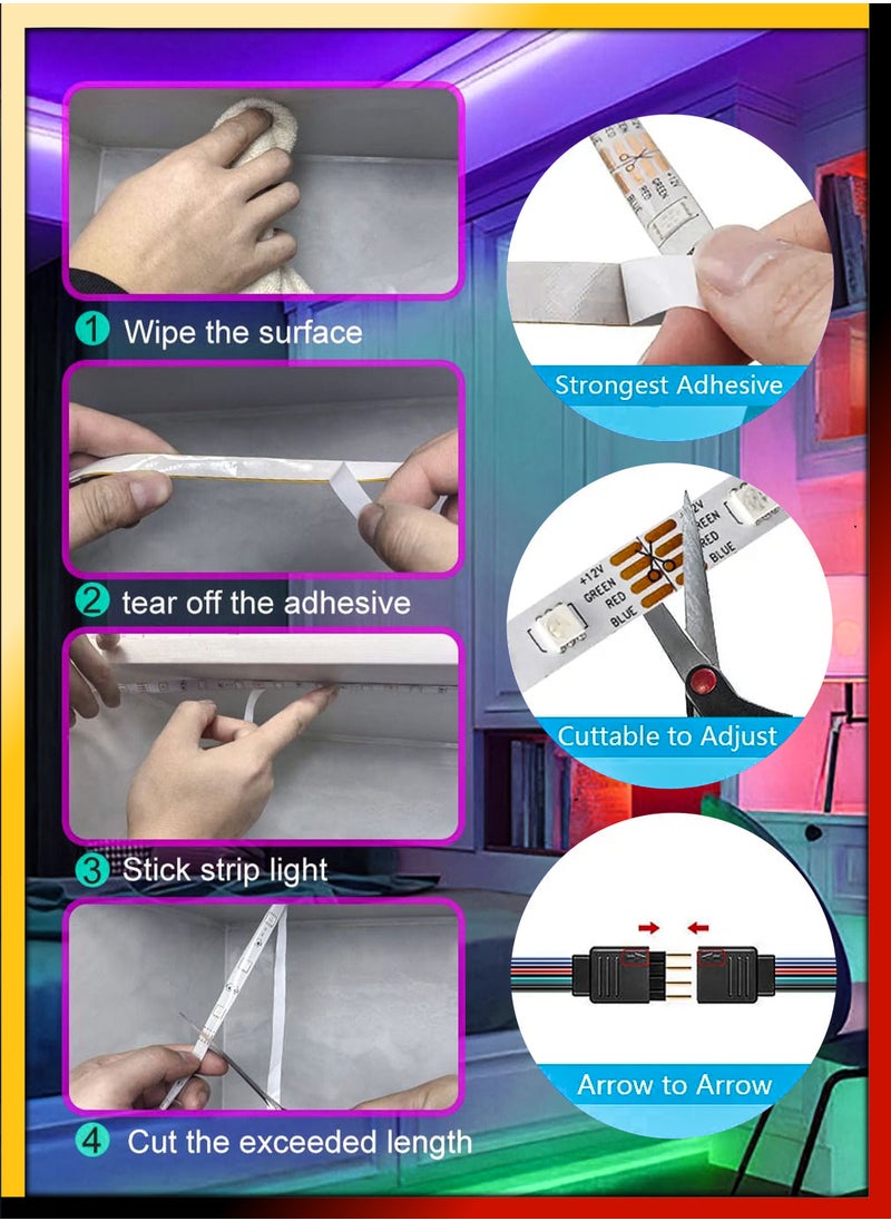 DBLEW 5M Flexible Smart Bluetooth RGB LED Strip Light Sync to Music Lighting for Home Decor Kitchen Bedroom Car Bike Hotel Outdoor Bar Parties Garden Desktop Decoration Mobile App Control USB Powered  - Image 4