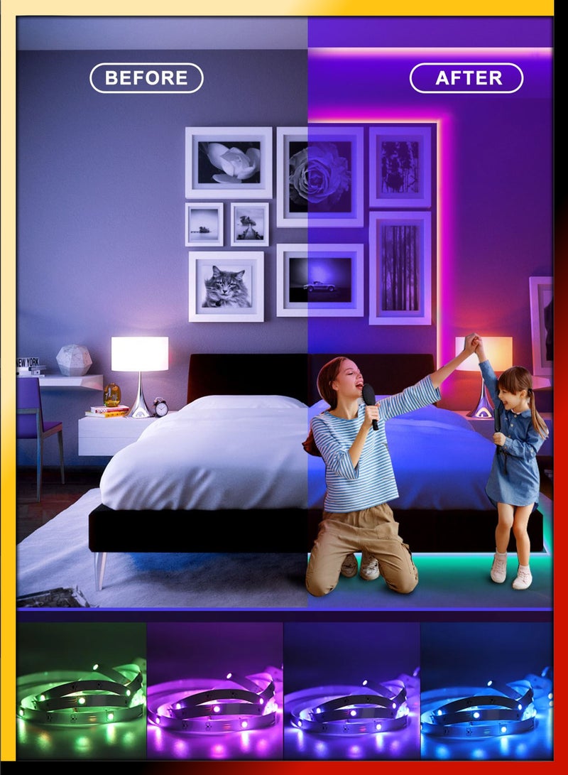 5M Flexible Smart Bluetooth RGB LED Strip Light Sync to Music Lighting for Home Decor Kitchen Bedroom Car Bike Hotel Outdoor Bar Parties Garden Desktop Decoration Mobile App Control USB Powered