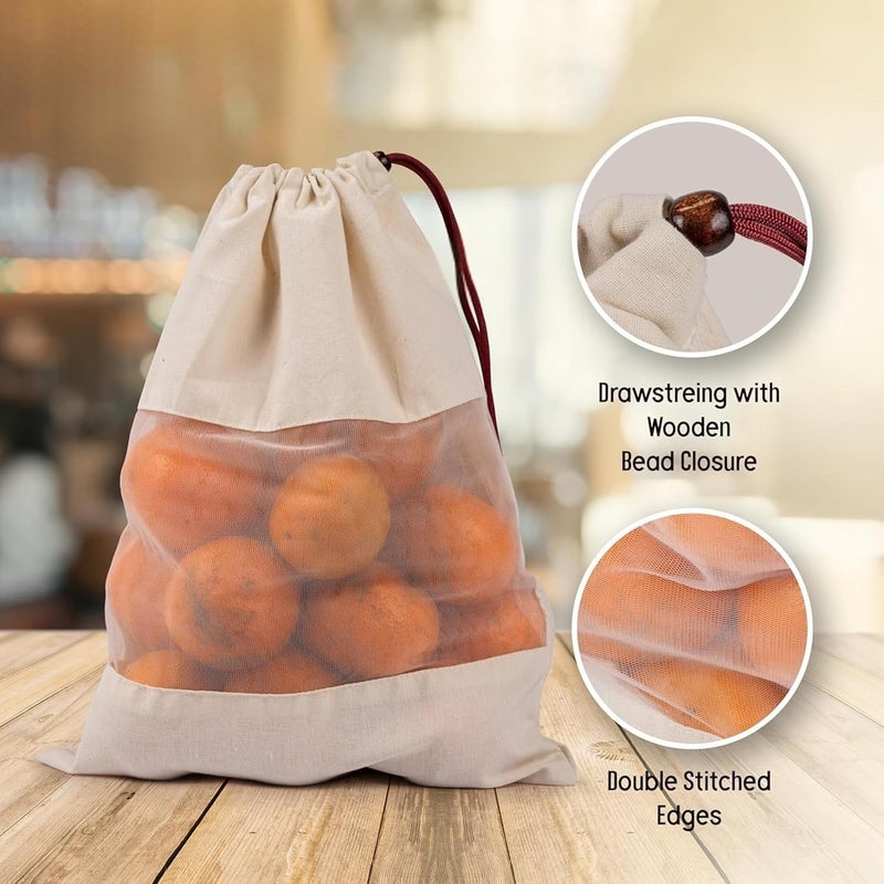 JUNERUSH Cotton Vegetable Bag | Drawstring Storage Bag for Refrigerator | Reusable Vegetable Bag for Fridge | Cloth Bags for Sabji Fruits (Pack of 10) - Image 4