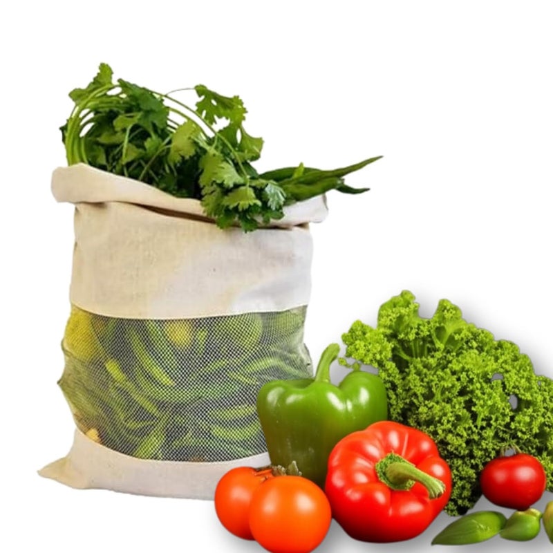 JUNERUSH Cotton Vegetable Bag | Drawstring Storage Bag for Refrigerator | Reusable Vegetable Bag for Fridge | Cloth Bags for Sabji Fruits (Pack of 10) - Image 2