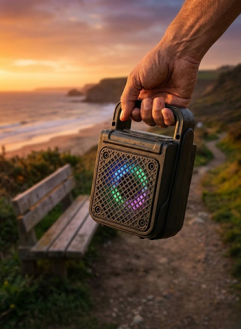 singe Portable Bluetooth Speaker 3” Super Bass | 1200 mAh Rechargeable Speaker with RGB Lights | Carry Handle, 8W Output, Volume Control, FM Radio & Bluetooth Connectivity | HD Sound for Indoor & Outdoor Use - Image 4