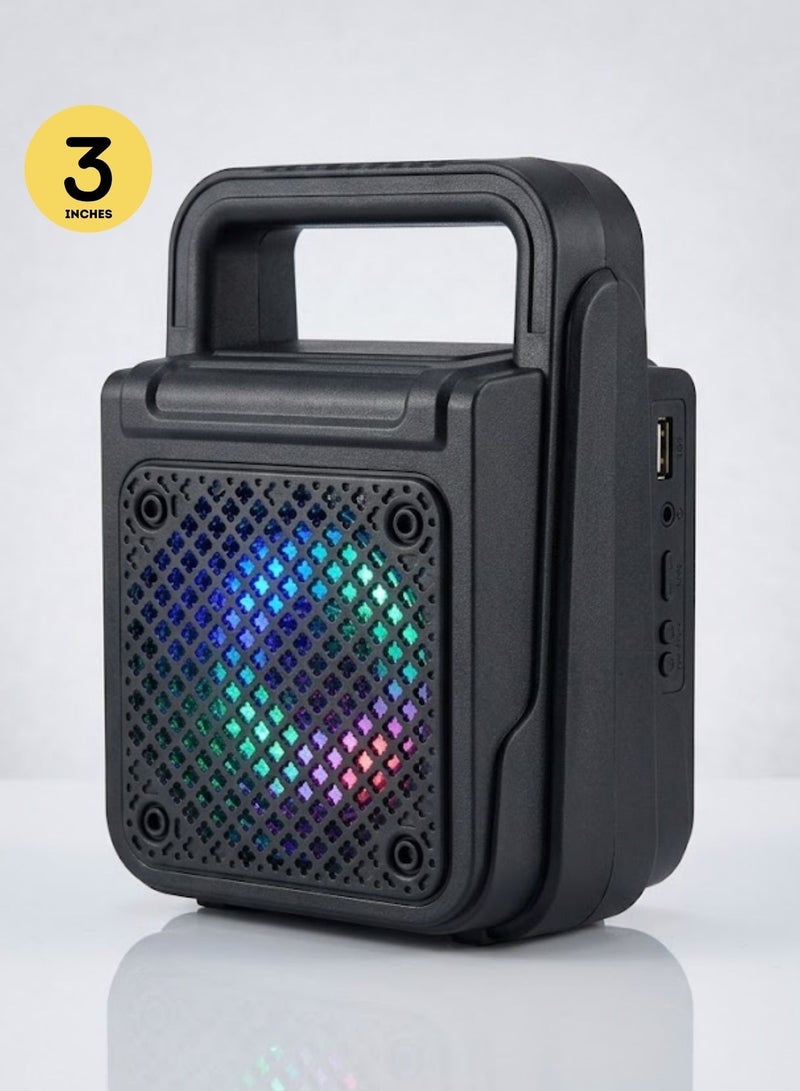 singe Portable Bluetooth Speaker 3” Super Bass | 1200 mAh Rechargeable Speaker with RGB Lights | Carry Handle, 8W Output, Volume Control, FM Radio & Bluetooth Connectivity | HD Sound for Indoor & Outdoor Use - Image 1