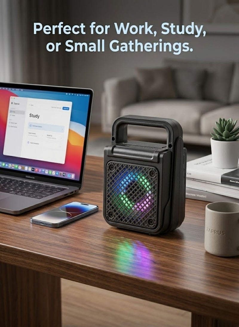 singe Portable Bluetooth Speaker 3” Super Bass | 1200 mAh Rechargeable Speaker with RGB Lights | Carry Handle, 8W Output, Volume Control, FM Radio & Bluetooth Connectivity | HD Sound for Indoor & Outdoor Use - Image 5