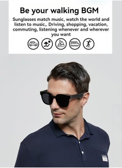 M MIAOYAN New glasses Bluetooth headset 5.0 dual-ear bone conduction call mobile phone universal smart sunglasses Bluetooth headset (blue lens)  - Image 3