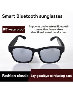 M MIAOYAN New glasses Bluetooth headset 5.0 dual-ear bone conduction call mobile phone universal smart sunglasses Bluetooth headset (blue lens)  - Image 2