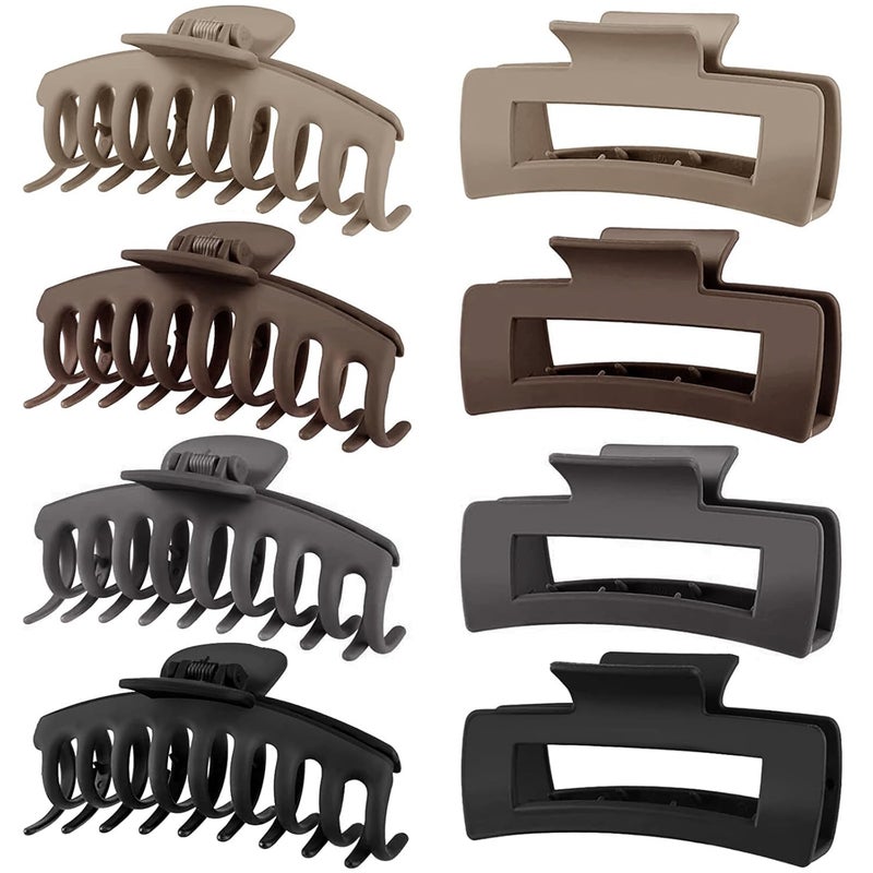 TOCESS 8 Pack Neutral Big Hair Claw Clips for Women Large Claw Clip for Thin Thick Curly Hair 90's Strong Hold 4.33 Inch Nonslip Matte Jumbo Hair Clips - Image 1