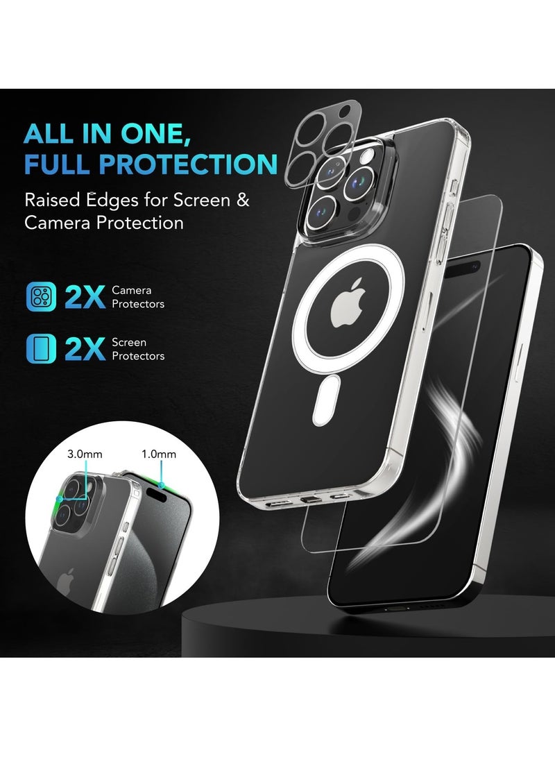 ELTRAZONE iPhone 15 Pro Max Case - 5-in-1 Clear Design with 2X Tempered Glass Screen Protectors, 2X Camera Lens Protectors, Shockproof Air-Guard Corners, and MagSafe Compatibility - Image 2