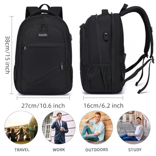 Asenlin Travel Laptop Backpack for Women MenWater Resistant Business Slim Sturdy Laptops Backpack with USB Charging PortFits 156 Inch Notebook College School Computer BagBlack - Image 3