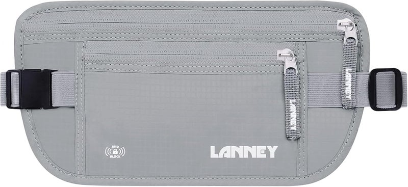 LANNEY Money Belt for Travel, Slim RFID Blocking Women and Men Hidden Travel Pouch Under Clothes, Passport Holder Protect Cash, Documents, Credit Card, Bonus 2 RFID Sleeves - Image 1