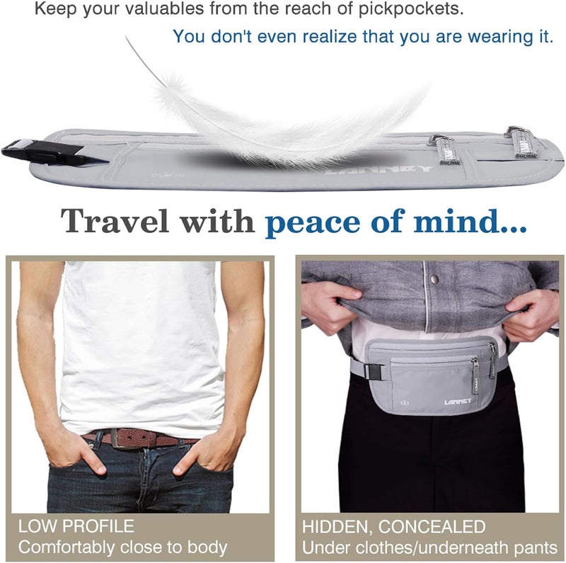 LANNEY Money Belt for Travel, Slim RFID Blocking Women and Men Hidden Travel Pouch Under Clothes, Passport Holder Protect Cash, Documents, Credit Card, Bonus 2 RFID Sleeves - Image 3